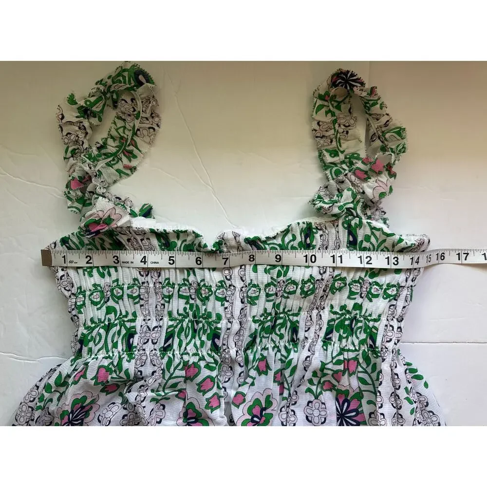 Tory Burch Floral Smocked Lace Trim Tank Top - Size 12